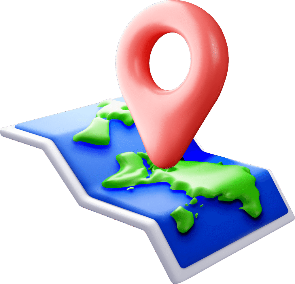 3D map icon with red location pin representing local SEO visibility and search optimization.